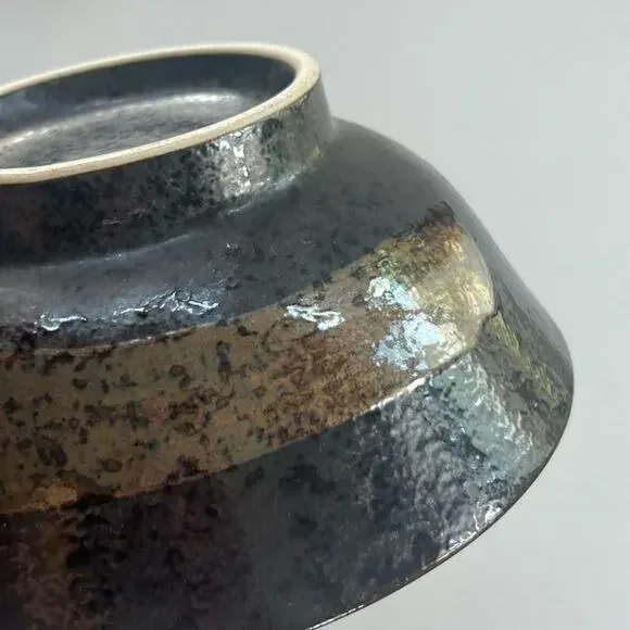 Signed Studio Art Pottery Bowl Glazed Pottery 4x8" Brown Black Speckled Trinket - Picture 8 of 13